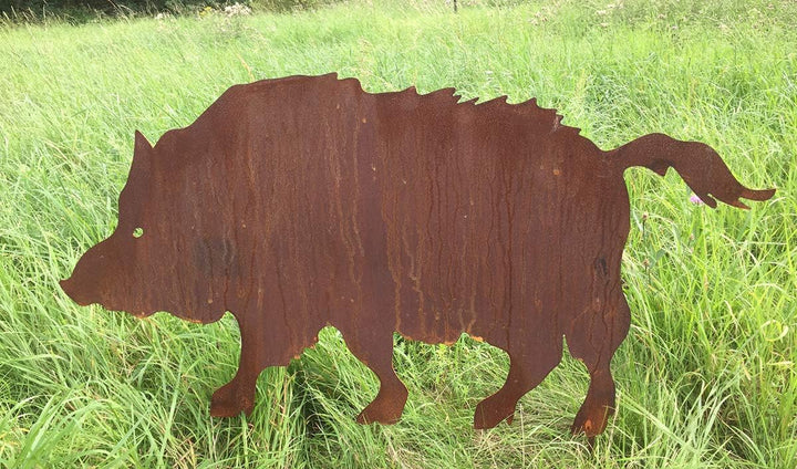 STEINFIGURENWELT GIEBEN Wildschwein laufend 100x50cm zum Stecken Gartenstecker Edelrost Gartendeko W