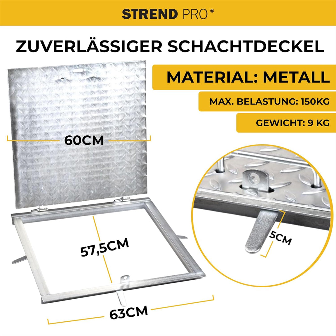 STREND PRO Schachtabdeckung 60x60 cm - 3mm Metall Schachtdeckel 600x600 | Begehbar, UV-beständig, Ab