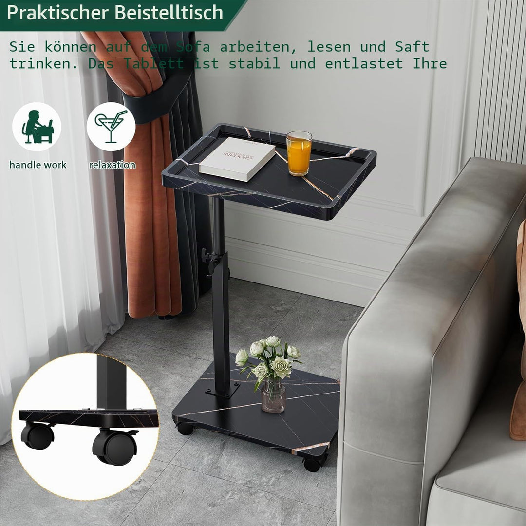 Beistelltisch mit Rollen, Beistelltisch Höhenverstellbar haben 360° Rotierend, C-Form Sofa tisch für