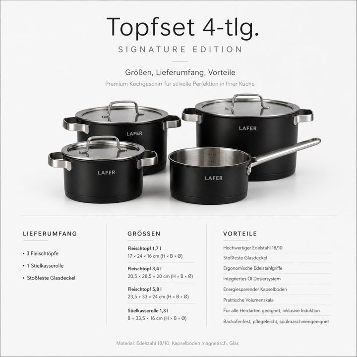 Johann Lafer Topfset 4-teilig Signature Edition – Edelstahl 18/10 Kochtopf Set mit Glasdeckel, energ