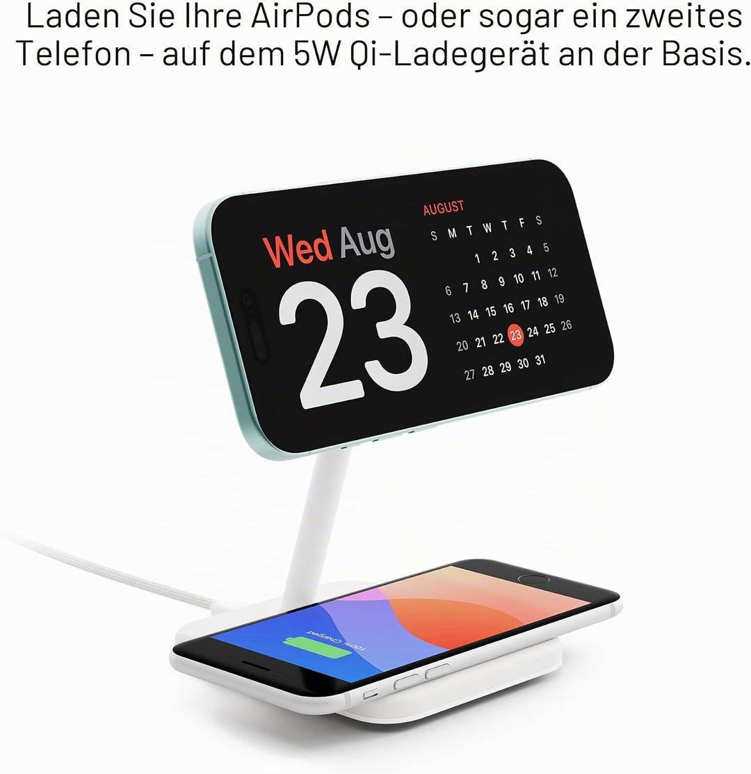 Twelve South HiRise 2 Deluxe 2-in-1-Ladeständer Qi2 für iPhone und AirPods, Weiss