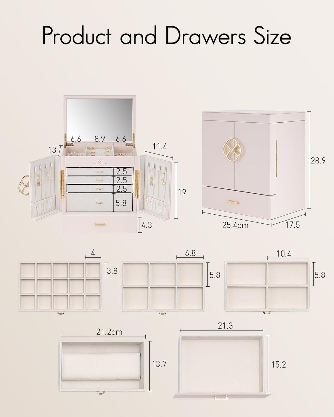 Vlando Schmuckaufbewahrung Gross, Schmuckschatulle Schmuck Organizers Gross XXL, Schmuckkästchen mit
