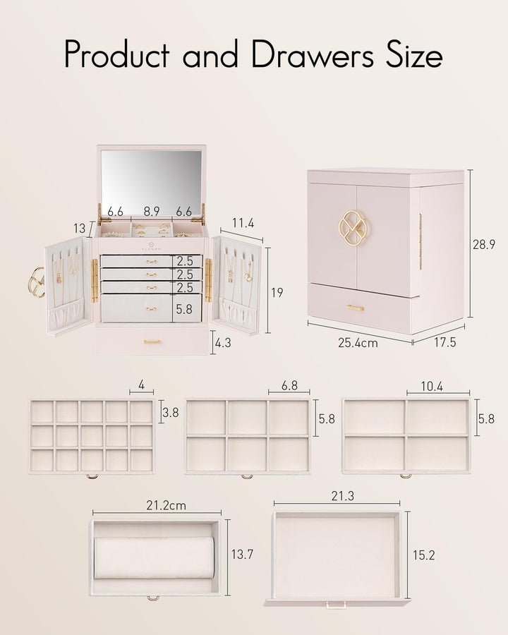 Vlando Schmuckaufbewahrung Gross, Schmuckschatulle Schmuck Organizers Gross XXL, Schmuckkästchen mit