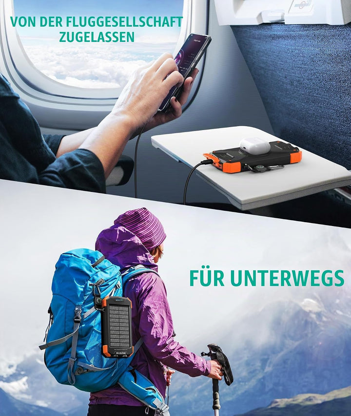 BLAVOR Solar Powerbank Solarladegerät 10000mAh, PD 20W Schnelles Laden tragbare USB C Power Bank mit