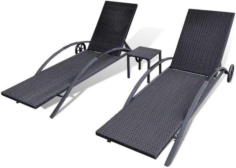 tidyard 3-TLG. Set 2 Sonnenliegen mit Tisch Garten Liege Rattanliege Gartenliege Polyrattan Strandli