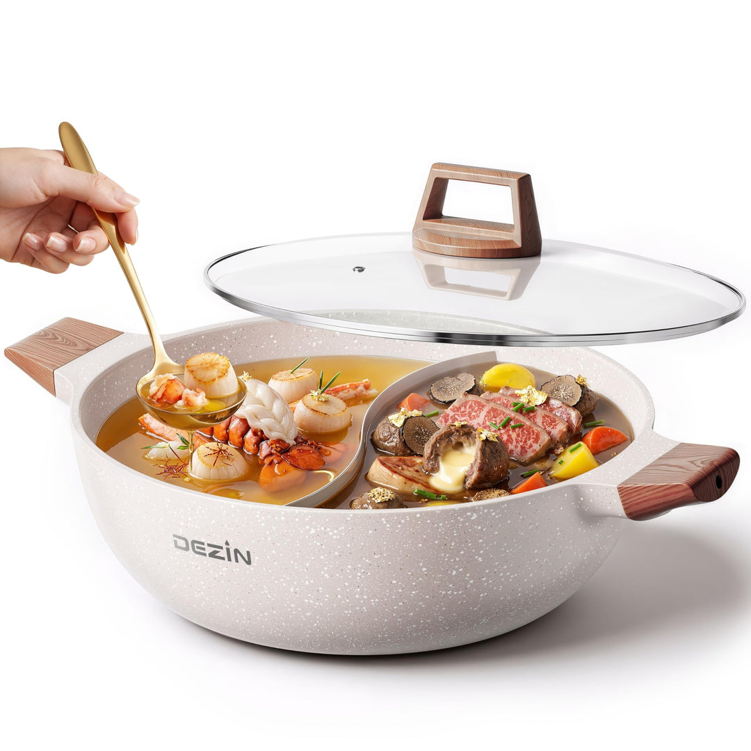 Dezin 5-QT Shabu-Shabu-Topf mit Trennwand, doppelseitig, antihaftbeschichtet, 30,5 cm geteilter Hotp