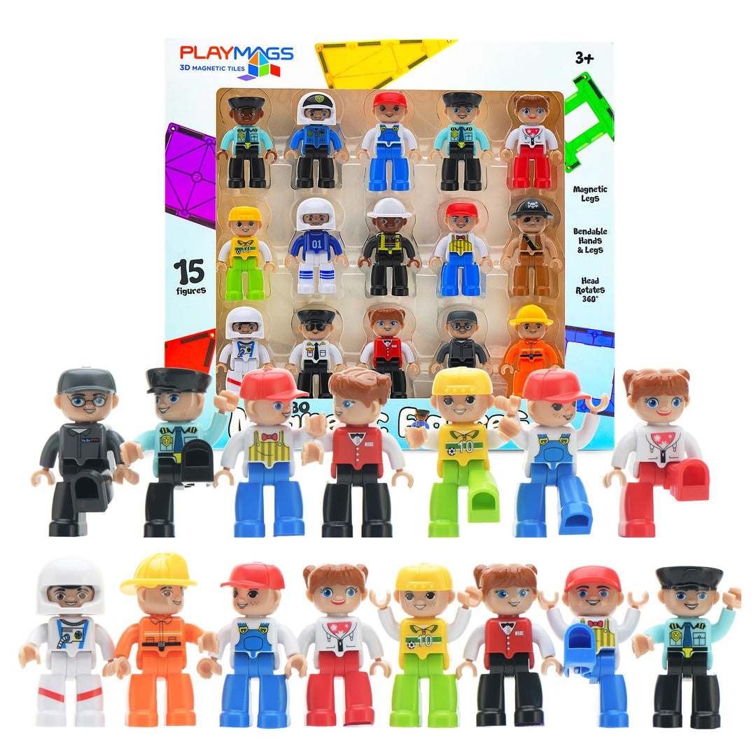 Playmags Grosses Magnetfiguren-Gemeinschaftsset mit 15 Teilen – 3 Zoll grosse Spielfiguren, perfekt