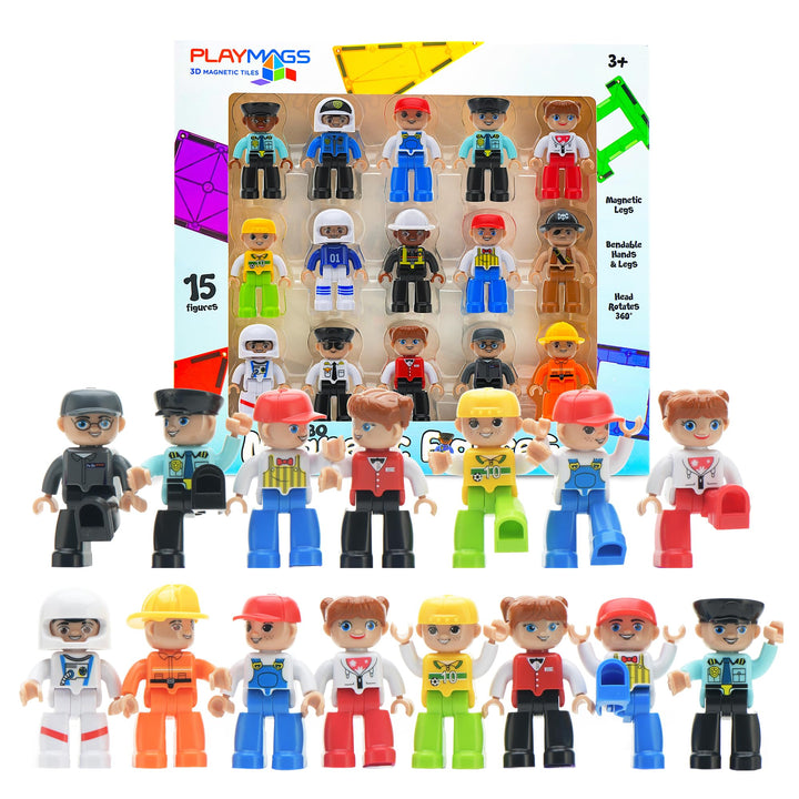 Playmags Grosses Magnetfiguren-Gemeinschaftsset mit 15 Teilen – 3 Zoll grosse Spielfiguren, perfekt