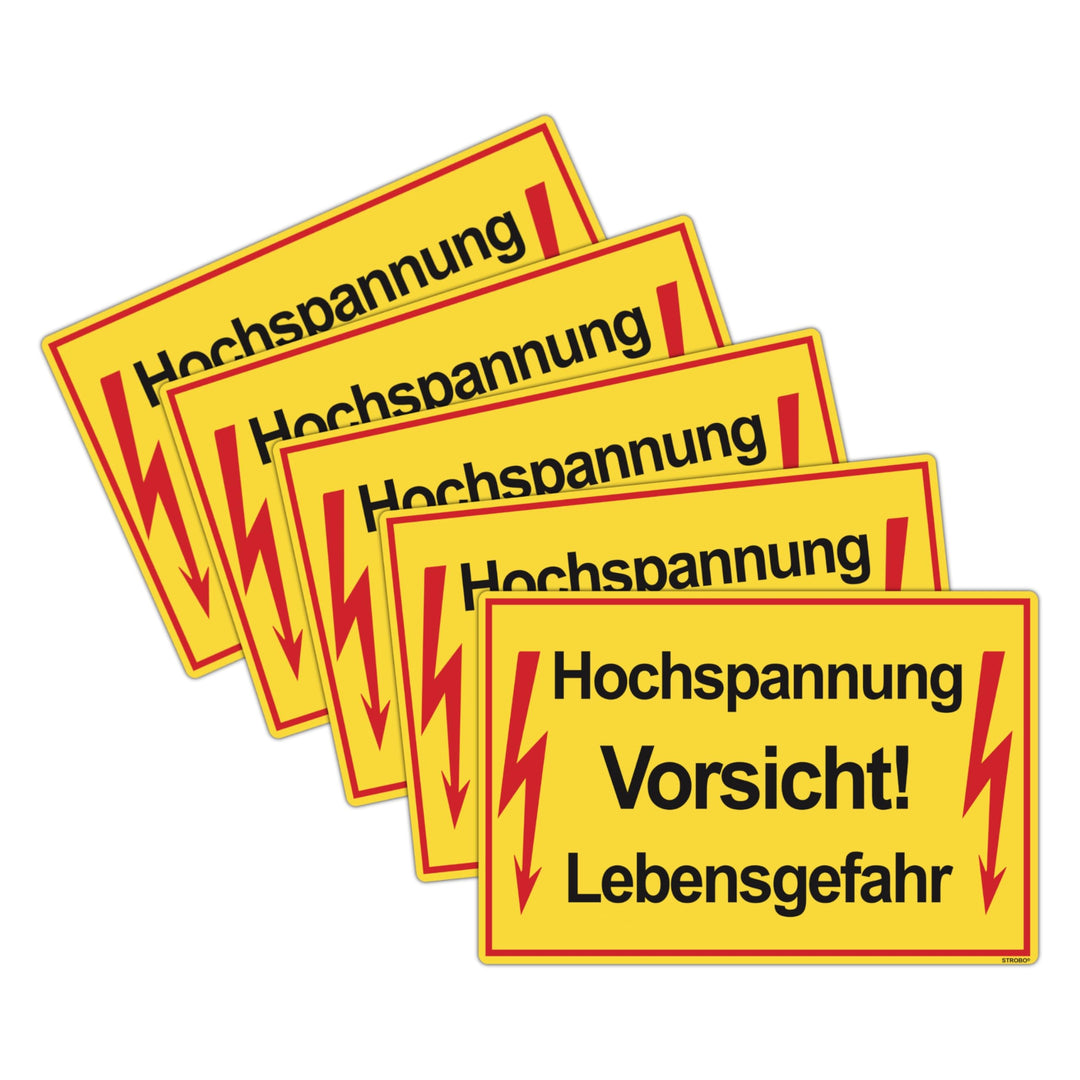 5 Stück Vorsicht ! Hochspannung Lebensgefahr Schild 20 x 30 cm aus stabiler PVC Hartschaumplatte 3mm