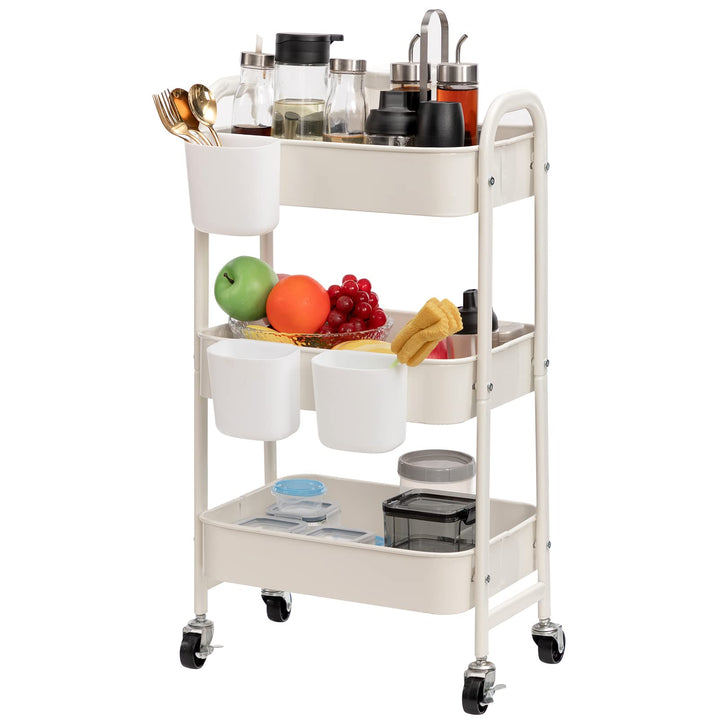 DOEWORKS Aufbewahrungswagen Küchenwagen 3-Etagen Metall Utility Cart, Rollwagen Organizer Wagen mit