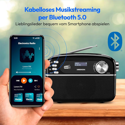 MEDION E66809 DAB Plus tragbares Solar Radio (Retro Design, Solarpanel, Bluetooth, DAB+ UKW, integri