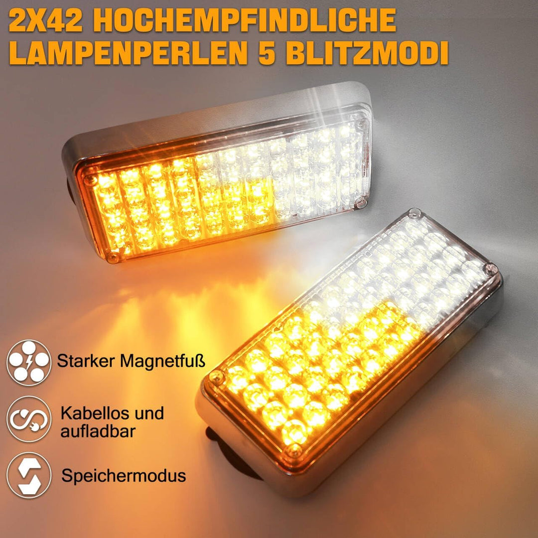 ROUTEKING Drahtlose Warnleuchte Blinklicht - 2x42 Magnetische Rundumleuchte AKKU 5 Stroboskop-Modi B