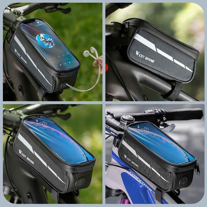 Fahrrad Rahmentasche Lenkertasche mit Handytasche, 1L Oberrohrtasche mit Touchscreen für Smartphone