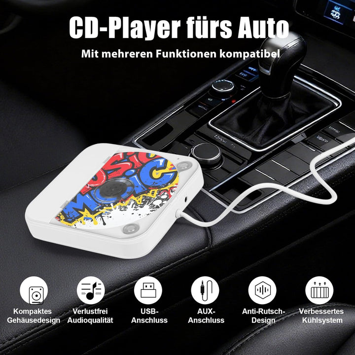 Externer CD Player für Auto mit USB/AUX Anschluss, Plug & Play | Stossfestes Design | Breites Anwend