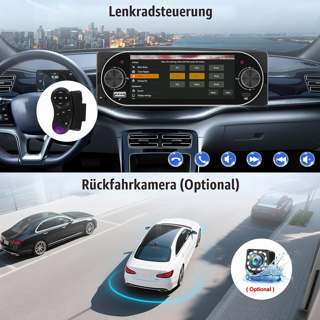 SIXWIN 1 Din Autoradio mit CarPlay Android Auto,5.1 Zoll HD IPS Touchscreen Bildschirm Bluetooth 5.2