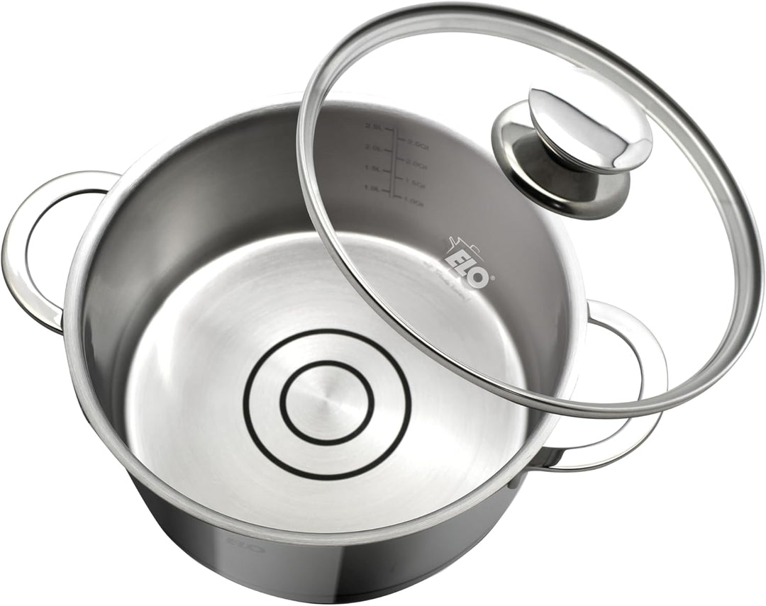 ELO 72541 Bratentopf 20 cm mit Glasdeckel Serie Galant, Induktion, Edelstahl hochglänzend, mit Liter