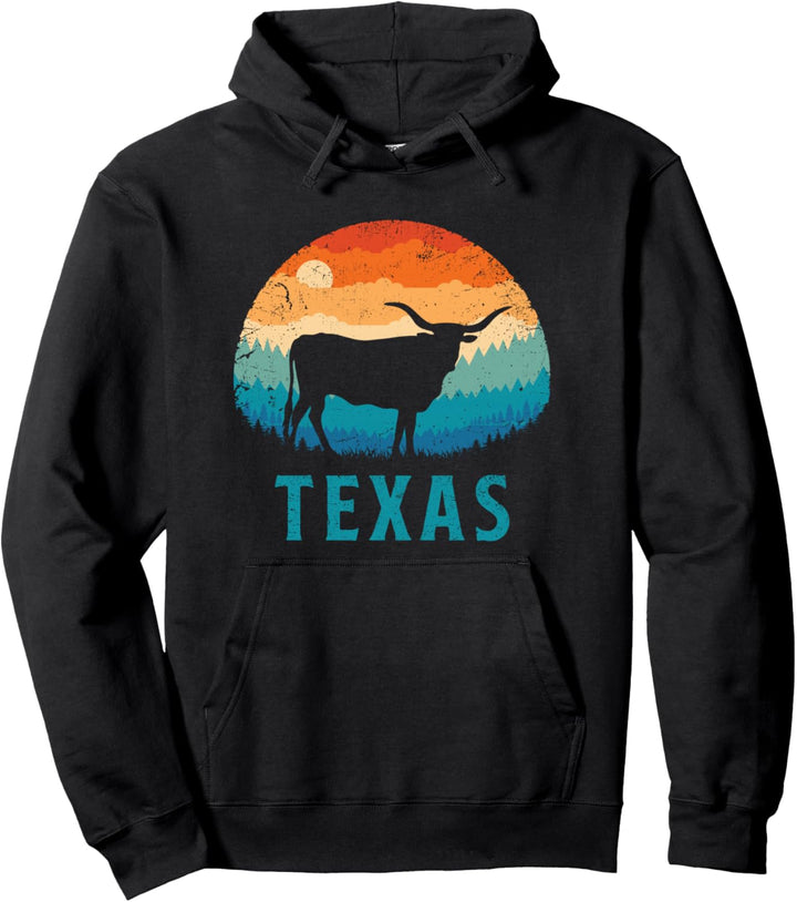 Texas Longhorn Cow Vintage Texan Cattle Herd Retro Lone Star Pullover Hoodie