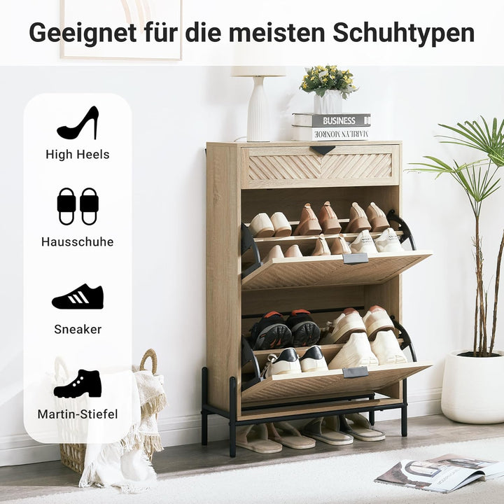 Schmal Schuhschrank mit 2 Klappen platzsparender, Schmaler Geschlossen Schuhregal Schuh Schrank Schu