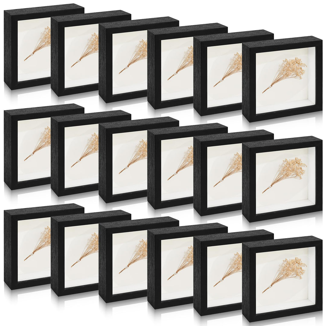 18er Set 3D Bilderrahmen zum Befüllen, Schwarze Objektrahmen 13 x 13 cm | Schattenbox-Rahmen mit 3 c