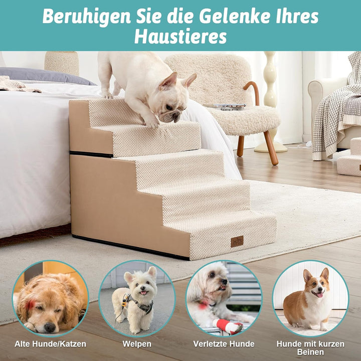 Hundetreppe, 5 Stufen Multifunktionale aus Hochdichtem Schaumstoff für Bett Couch Sofa, 60cm Hoch Ab