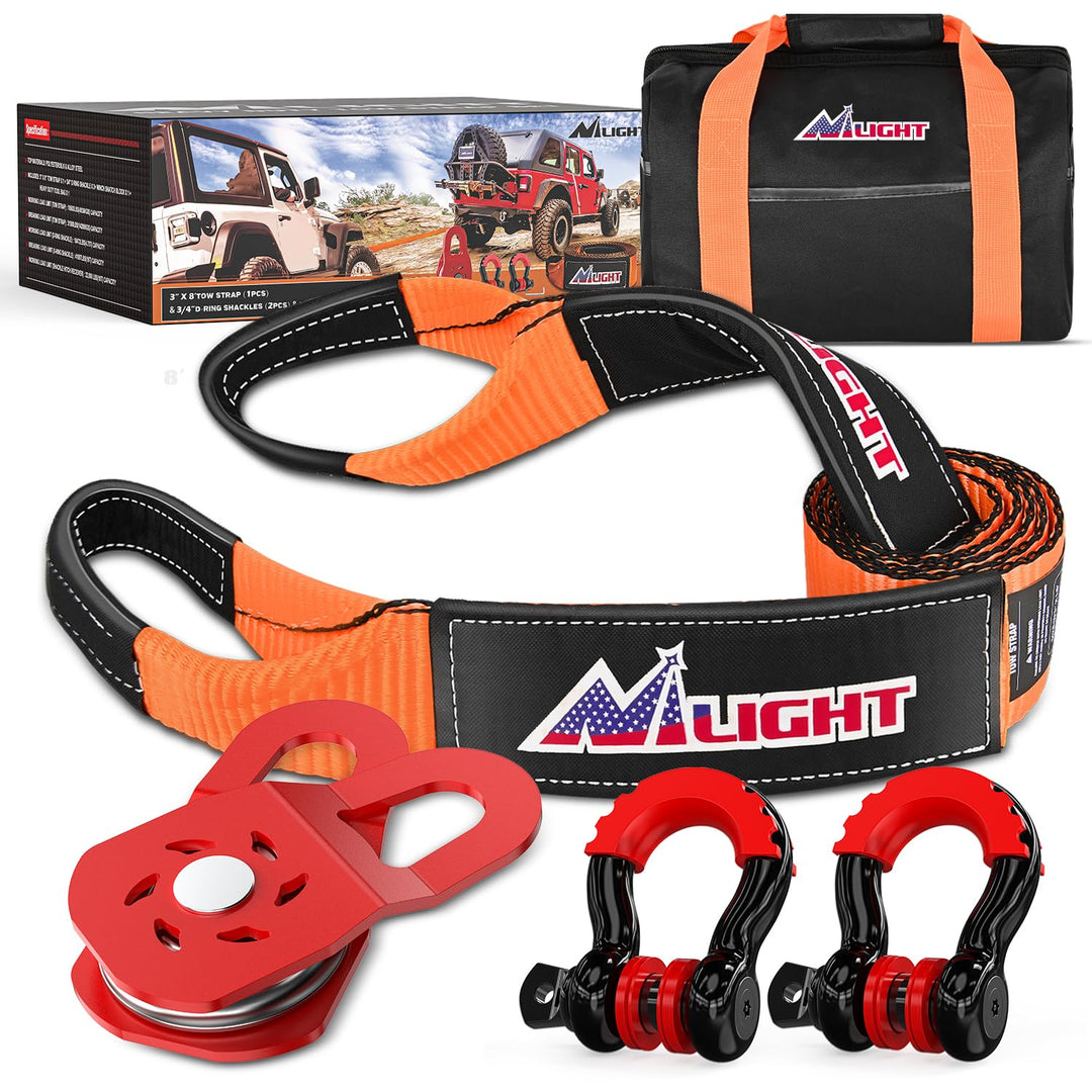 Nilight Offroad Recovery Kit, 7,6 cm x 2,4 m, Abschleppgurt mit Seilwinde und 2 Stück 1,9 cm Anti-Di
