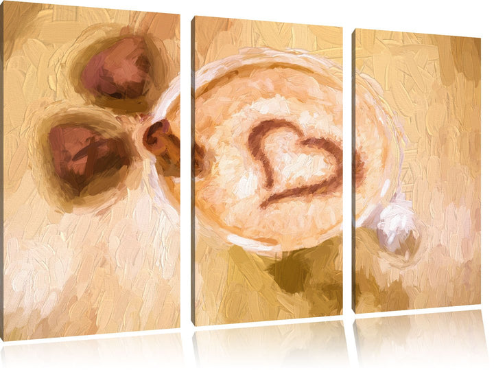 Pixxprint Cappuccino mit Herz als Leinwandbild/Grösse: 3 Teilig (120x80) cm/Wandbild/Kunstdruck/fert