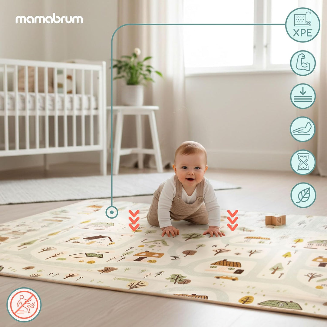 Mamabrum Beidseitige Spielmatte 180x120 cm für Babys und Kleinkinder, Weiche XPE Unterlage zum Krabb