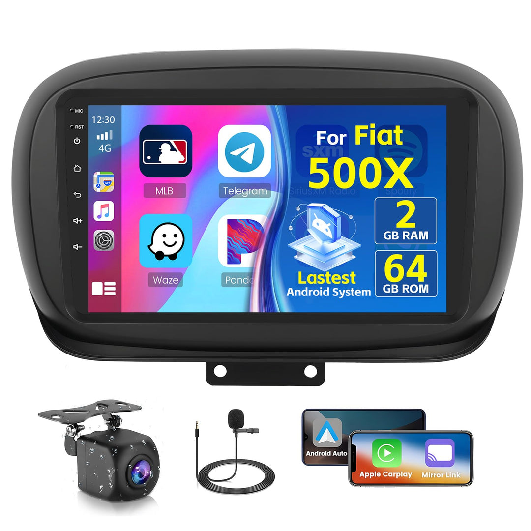 Radio für FIAT 500X 2014-2020 Android 15 2+64G mit Wireless CarPlay Android Auto, 9 Zoll Bildschirm