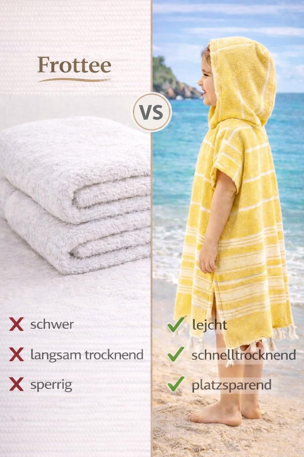 ELY PARKER Strandponcho für Kinder - 100% Baumwolle Strandtuch &amp; Strandkleid - Saugstarkes Badeponch