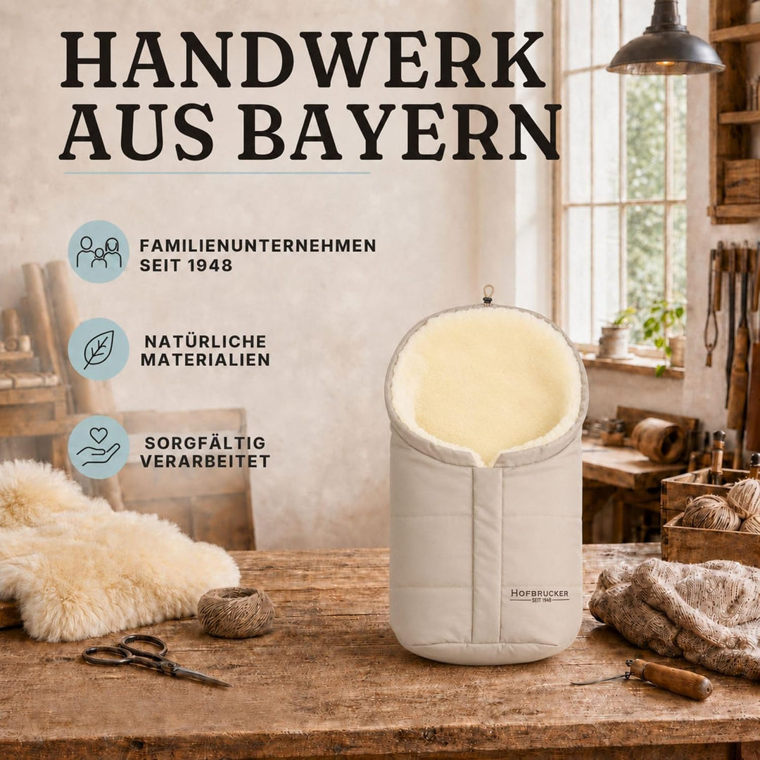 Hofbrucker Lammfell-Fusssack Eskimo für Babyschale, Kinderwagen, Buggy/Universeller Winterfusssack/F
