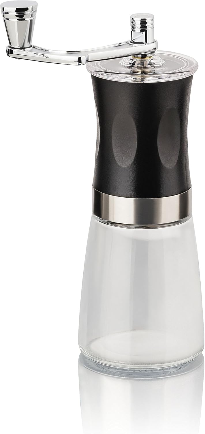 Krüger&Gregoriades Kaffeemühle mit Keramikmahlwerk Handkaffeemühle, Glas, stufenlos einstellbar, man