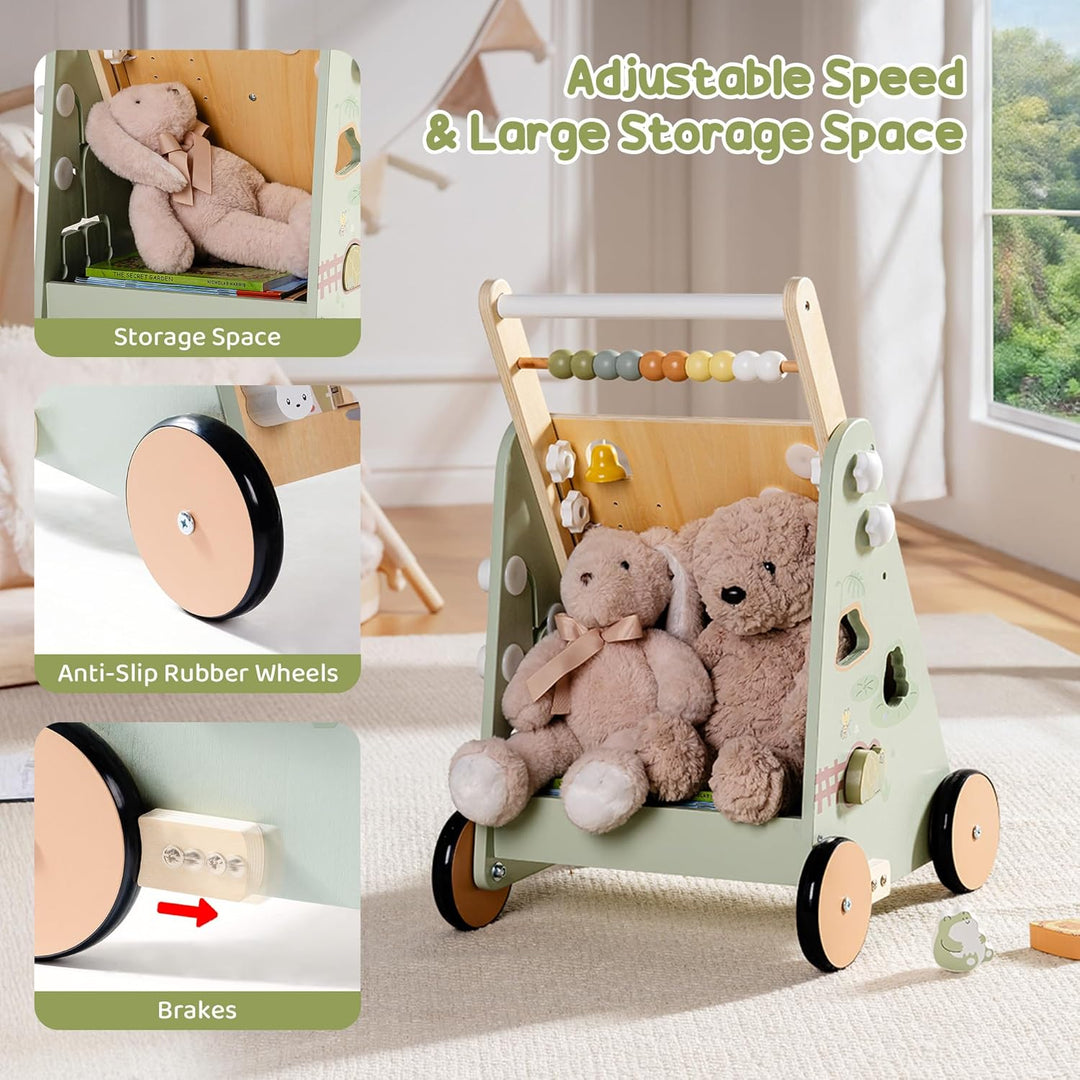 ROBUD Baby Walker Holz für Kleinkinder, 8 in 1 Multifunktions Push Along Spielzeug mit Aktivitätszen