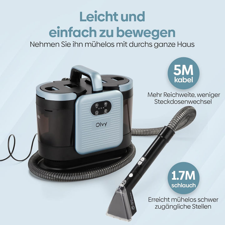 Olvy Teppichreiniger PRO – Nasssauger Polsterreiniger mit Dampf – 100°C Steam Cleaner – Sofa Reinige