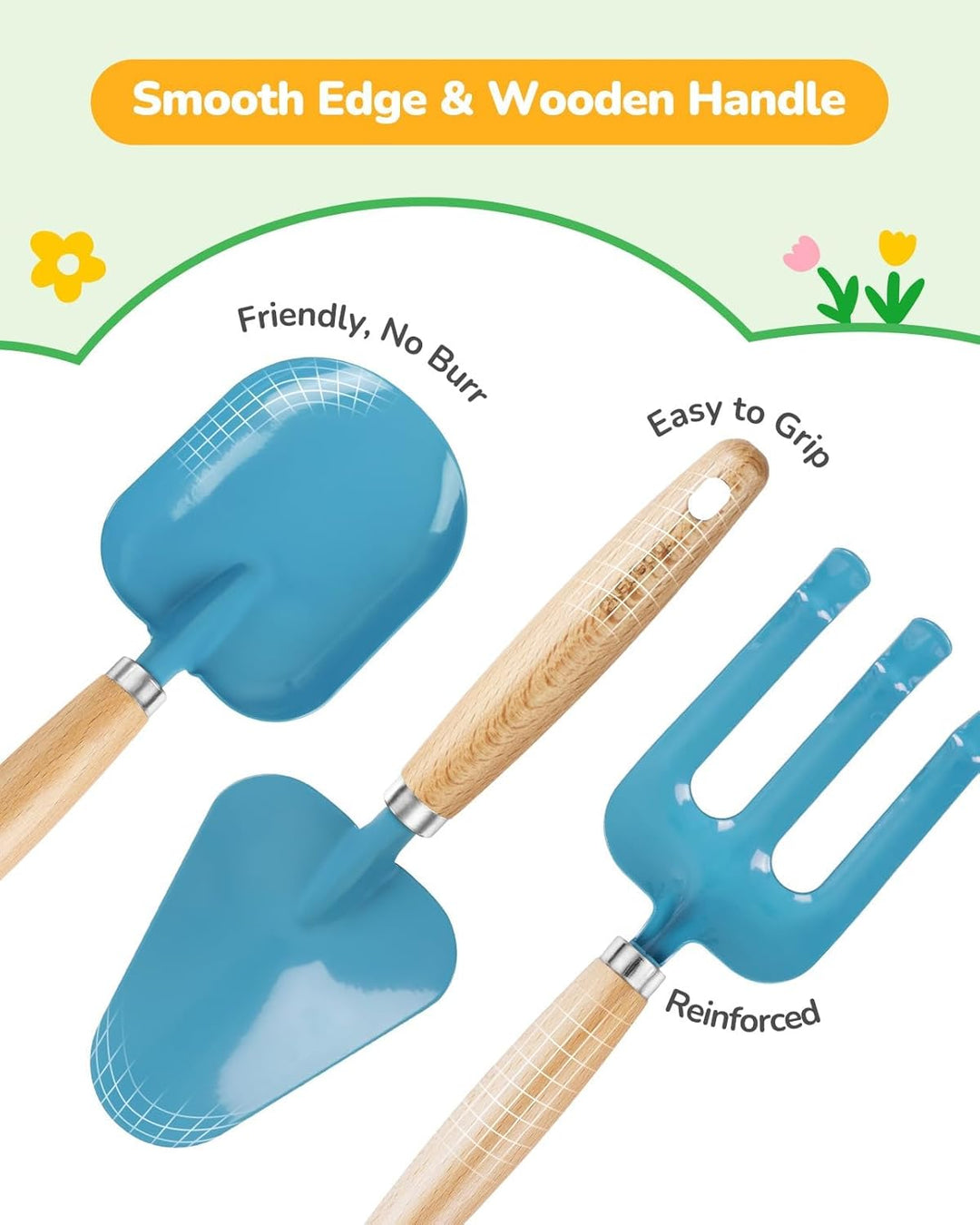 Grenebo-Gartenspielzeug für Kinder, inklusive Metallkelle, Pflanzschaufel, Gartenhut, Rechen, Schürz