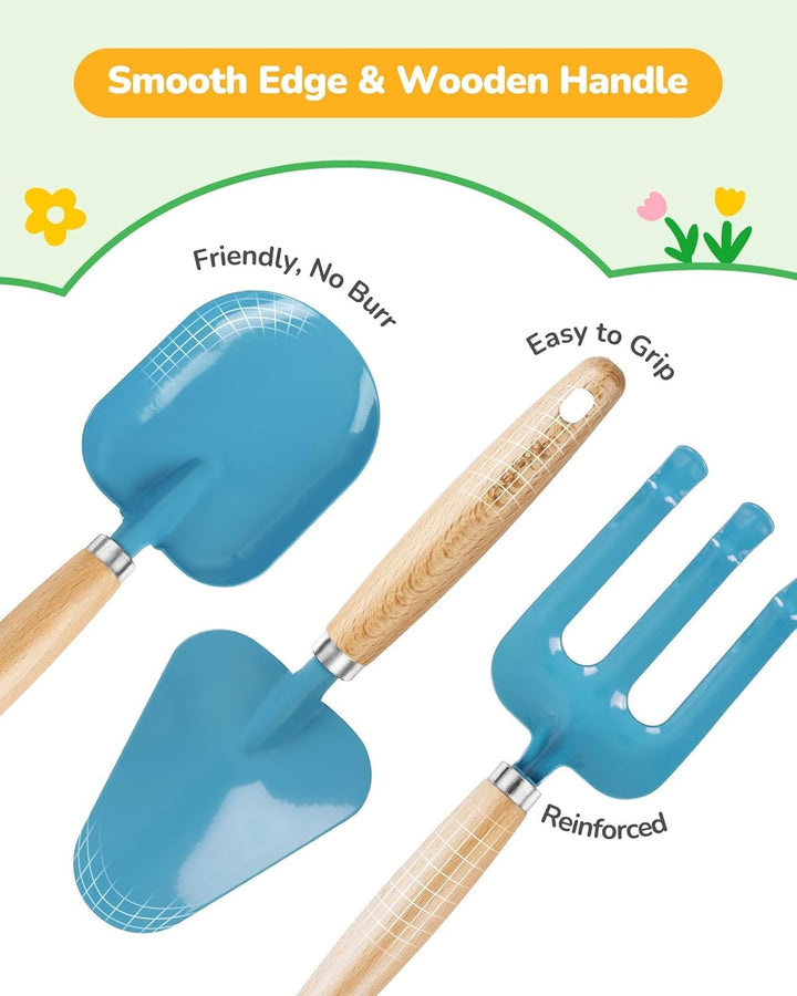 Grenebo-Gartenspielzeug für Kinder, inklusive Metallkelle, Pflanzschaufel, Gartenhut, Rechen, Schürz