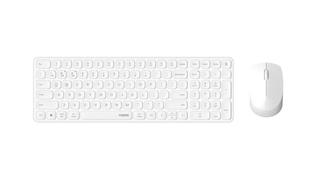 Rapoo I Kabellose Tastatur und Maus (9310M, ultradünn, Bluethooth, 2,4 GHz, Batterien), Weiss