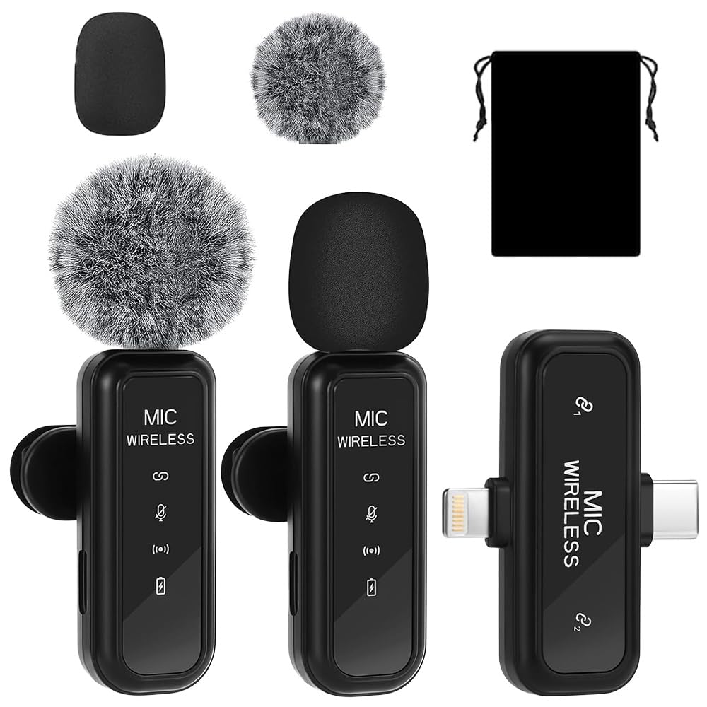 SKJJM 2 Pcs Kabelloses Lavalier Mikrofon mit Rauschunterdrückung, Mini-Mikrofon mit 2-in-1 Universal