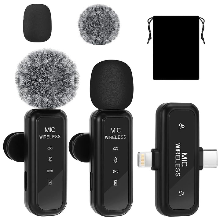 SKJJM 2 Pcs Kabelloses Lavalier Mikrofon mit Rauschunterdrückung, Mini-Mikrofon mit 2-in-1 Universal