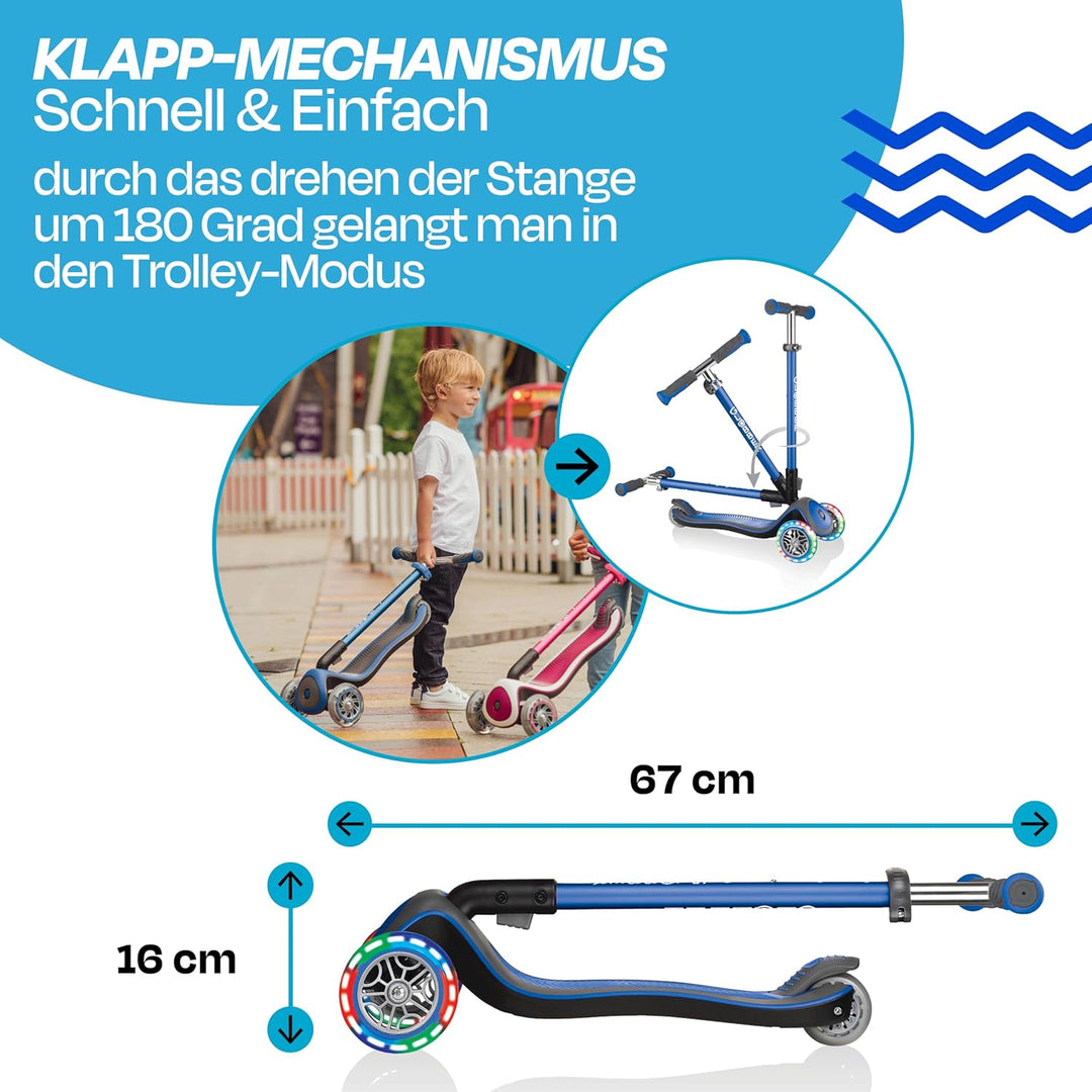 GLOBBER Elite Roller – Tretroller Kinder ab 3 Jahre - Scooter 120/80 mm - ABEC 5, 3-rädrig – höhenve