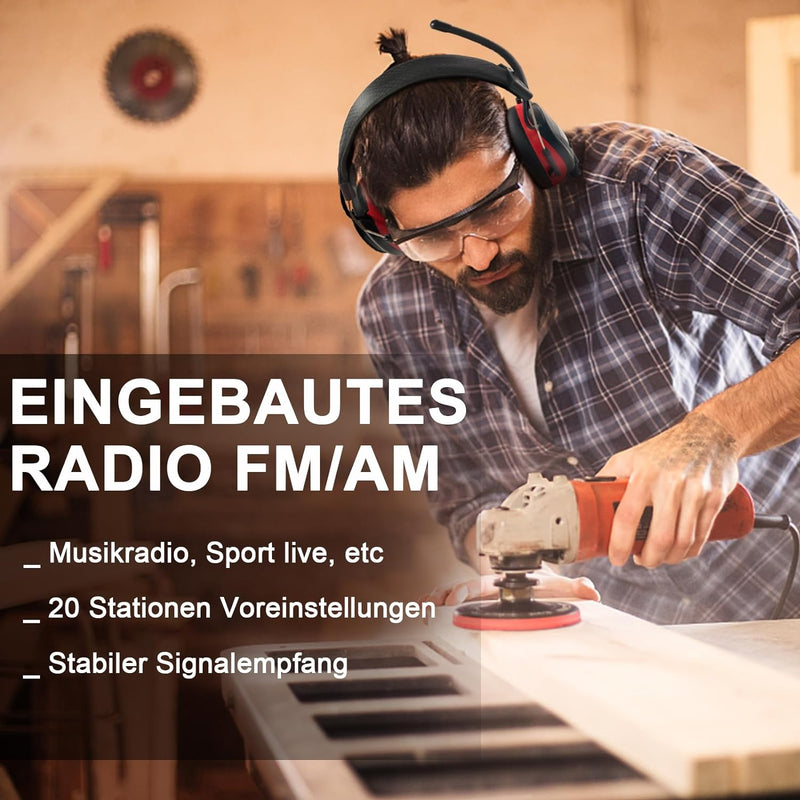 PROTEAR Gehörschutz mit Radio und Bluetooth, FM / AM-Digital-Radio, Sicherheits-Ohrenschützer für Ar