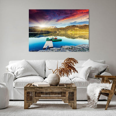 Bilder auf Leinwand 100x70cm Leinwandbild mit Rahmen See Berge Wasser Gross Wanddeko Bild Schlafzimm