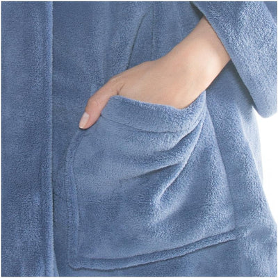 CelinaTex XS-XXXL Bademantel Kapuze zweifarbig kurz aufgesetzte Taschen Damen Mikrofaser Kuschelflee