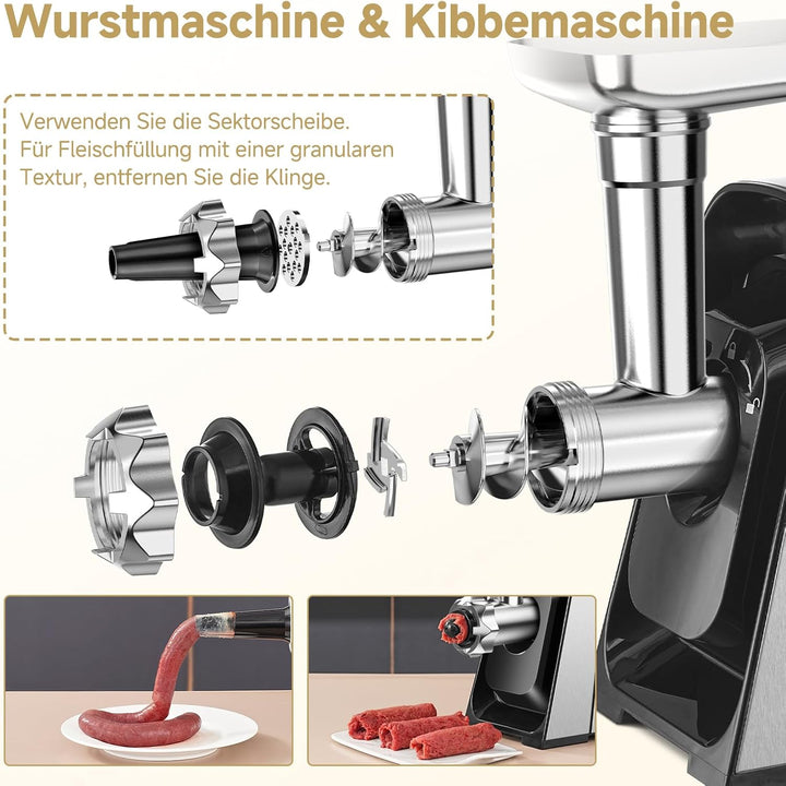 AAOBOSI Fleischwolf Elektrisch, 3-IN-1 [3000W Max] Multi Fleischwolf mit 3 Edelstahl-Schleifplatten,