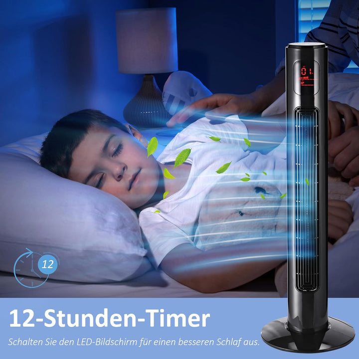 HOMCOM Turmventilator mit Fernbedienung 70° oszillierender 96 cm Standventilator Säulenventilator 45