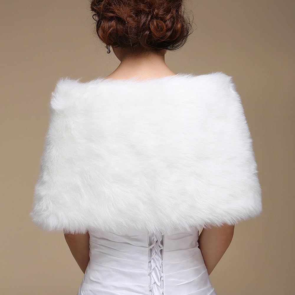 SMTCM Brautstola Kunstfell Hochzeitsschal Damen Schwarz Kunstpelz Schals Wrap Braut Cape Kragen Pelz