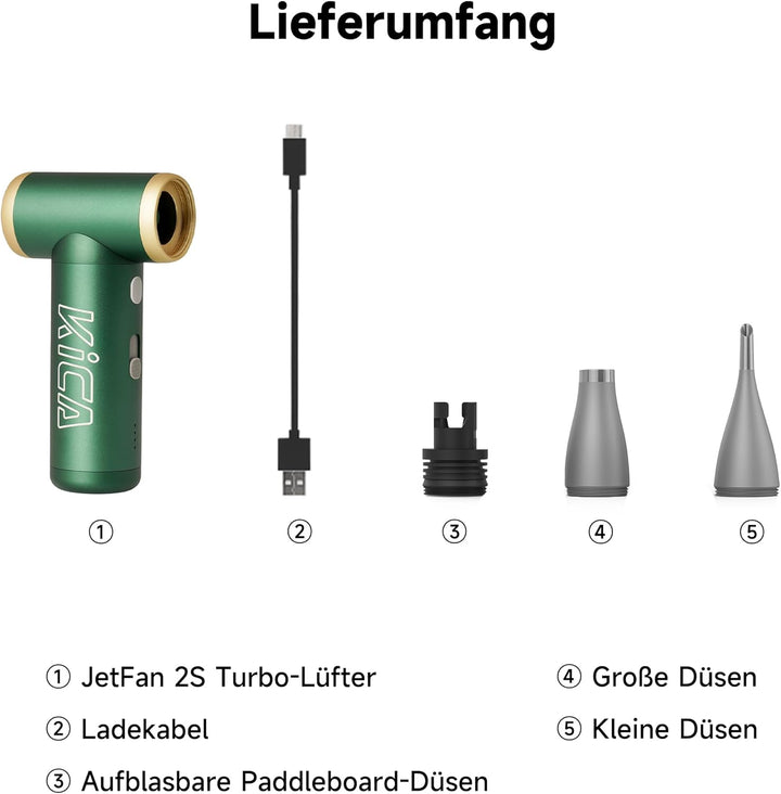 Kica JetFan 2S Elektrische Staubgebläse aus Metall – 117000 U/min, Mini Air Duster mit Stufenloser R