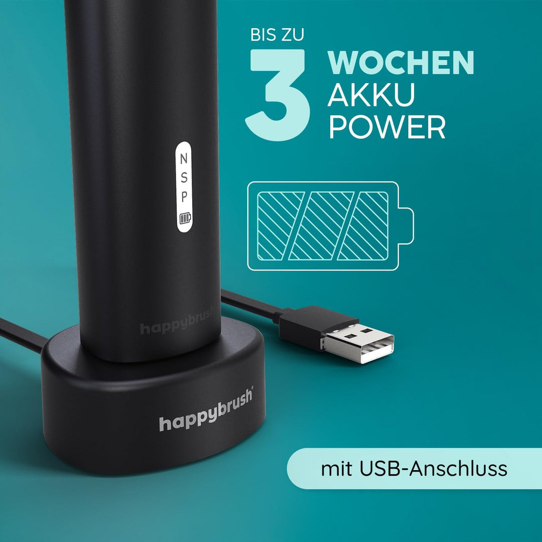 happybrush® Elektrische Zahnbürste Eco R2 - Nachhaltige rotierende Zahnbürste mit Power-Akku inkl. 3