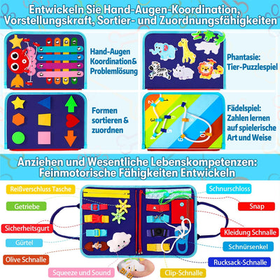 Busy Board Deutsch Montessori Spielzeug ab 1 2 3 4 Jahre, Activity Board Book Kleinkinder Motorikspi