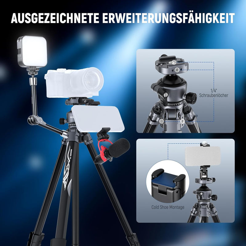 NEEWER LITETRIP LT07 61" Aluminium Reisestativ, Kamera Stativ mit Schwenk Neige Niedrigprofil Kugelk