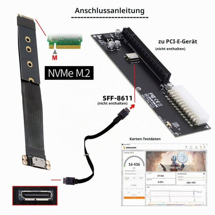 chenyang Oculink SFF-8612 zu PCI-E 4.0 NVME M.2 M-Key Host Ribbon Flex Verlängerungskabeladapter unt